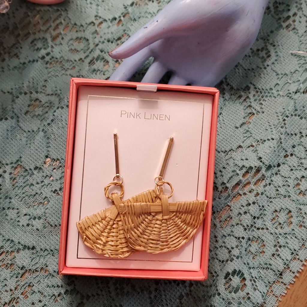 Pink Linen Straw Earrings